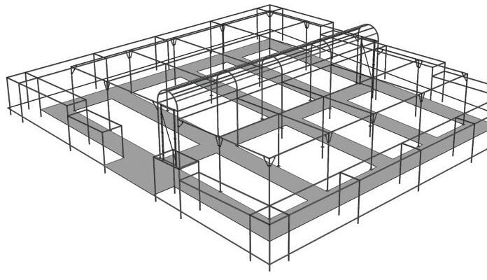 Example Project- Arched fruit cage surrounded by a perimeter of fruit cages