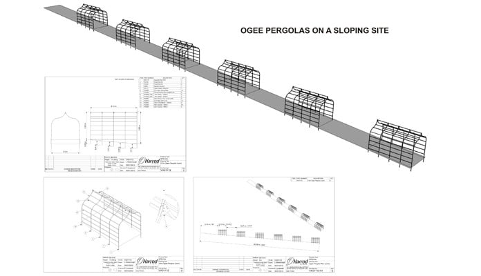 Sloping Ogee Pergolas CAD Drawing