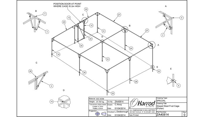 Bespoke Sloped Steel Fruit Cage CAD Drawing 1