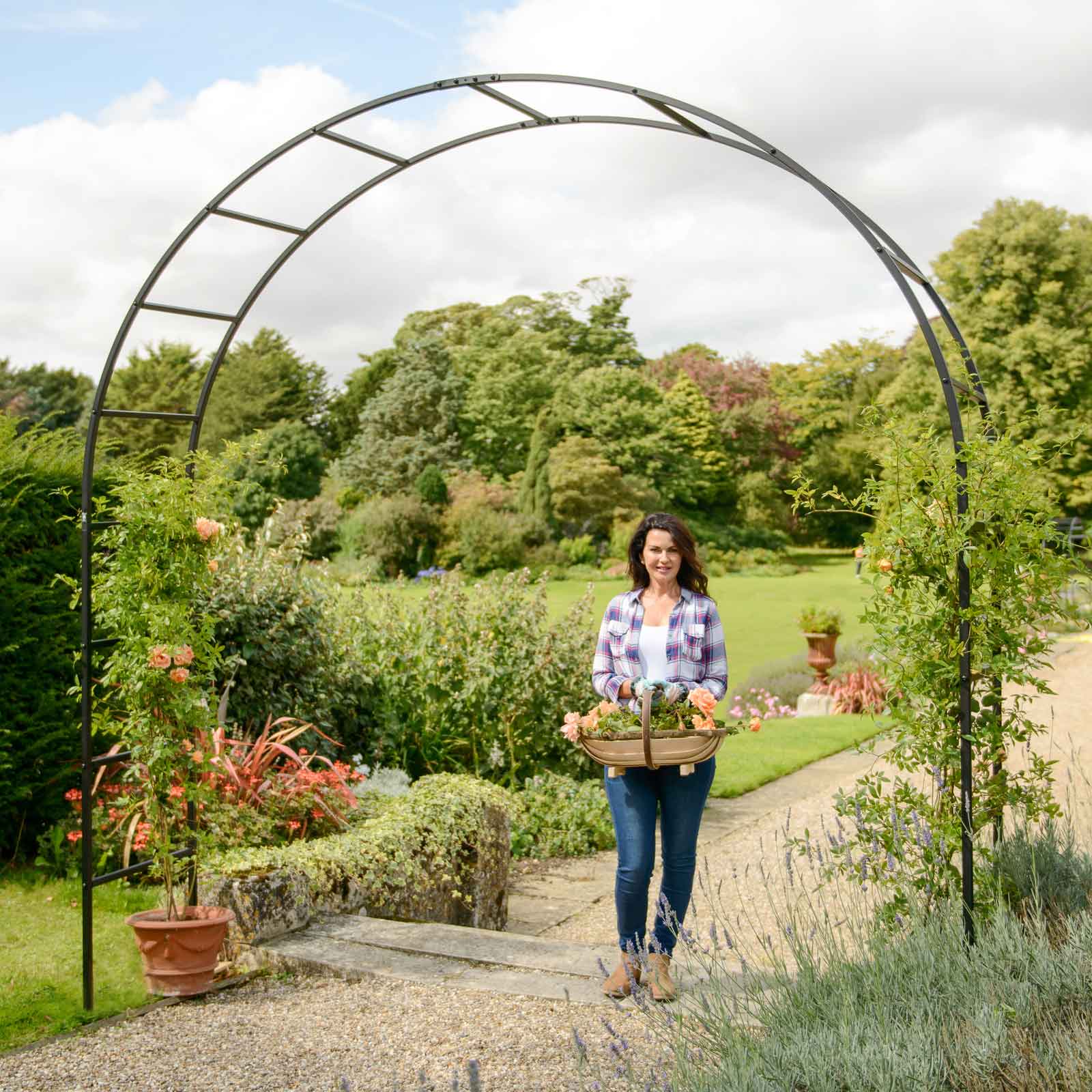 Black Traditional Roman Garden Arch -  Powder Coated Steel - 10 year guarantee - Harrod Horticultural