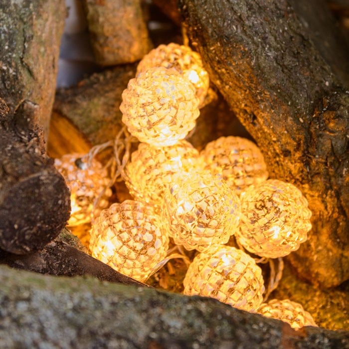 Snow Pine Cone LED String Lights Harrod Horticultural