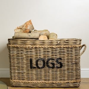 Rectangle Log Basket With Rope Handles