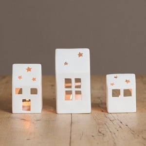 White Ceramic House Tea Light Holders Set Of 3 By Sia