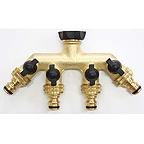Brass 4-Way Hose Tap Manifold with Shut-Off Brass 4-Way Hose Tap Manifold with Shut-Off
