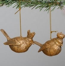 Antique Gold Resin Bird Tree Decorations (set of 2)