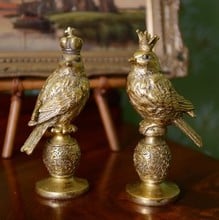 Antique Gold Resin Birds with Crowns by Gisela Graham