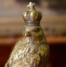 Antique Gold Resin Birds with Crowns by Gisela Graham