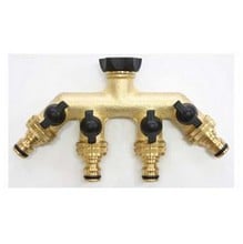 Brass 4-Way Hose Tap Manifold with Shut-Off