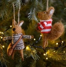 Eco Wool Squirrel Tree Decorations (set of 2)