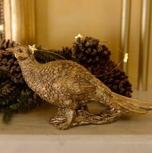 Gold Glitter Pheasant Ornaments (Set of 2) by Gisela Graham