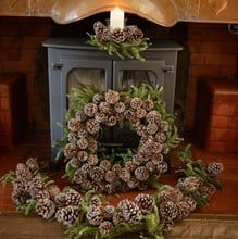 Iced Pine Cone Wreath, Garland & Candle Holder Set