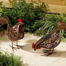 Metal Scroll Solar Hens (Pack of 2)