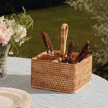 Rattan Cutlery and Condiment Carrier - Natural