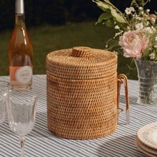 Rattan Ice Bucket with Tongs - Natural