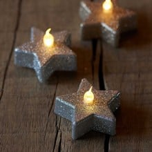 Star LED Silver Glitter Tea Lights (Set of 6)