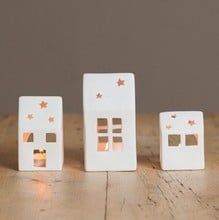 White Ceramic House Tea Light Holders - Set of 3 by Sia