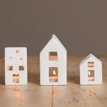 White Ceramic House Tea Light Holders - Set of 3 by Sia