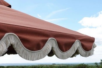 Terracotta Scalloped Parasols with Cream Fringe Terracotta Scalloped Parasols with Cream Fringe