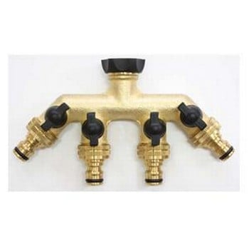 Brass 4-Way Hose Tap Manifold with Shut-Off