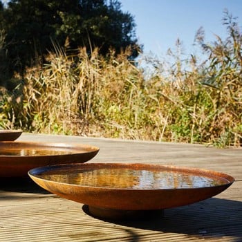 Curved Water Bowl - Corten Steel