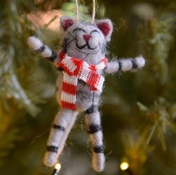 Eco Wool Stripy Cat Tree Decoration by Gisela Graham Harrod