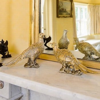 Gold Glitter Pheasant Ornaments (Set of 2) by Gisela Graham