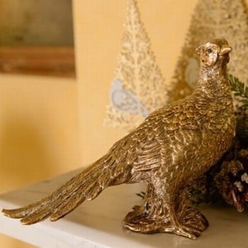Gold Glitter Pheasant Ornaments (Set of 2) by Gisela Graham