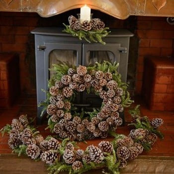 Iced Pine Cone Wreath, Garland & Candle Holder Set Iced Pine Cone Wreath, Garland & Candle Holder Set