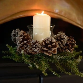 Iced Pine Cone Wreath, Garland & Candle Holder Set