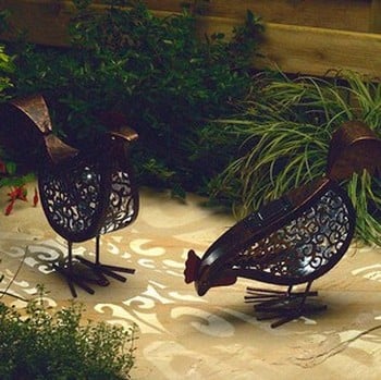 Metal Scroll Solar Hens (Pack of 2)