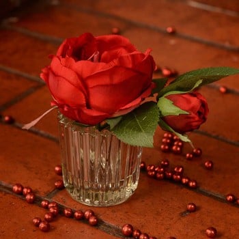 Red Rose Stem in Small Vase by Sia