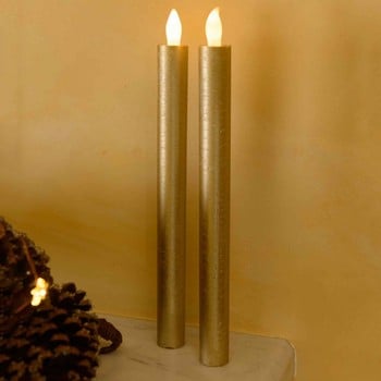 Tall Gold LED Candles with Auto Timer (2 pack)