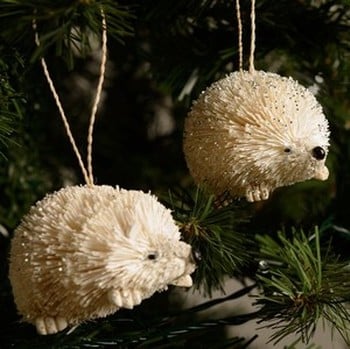 White Bristle Hedgehog Tree Decorations (set of 2)