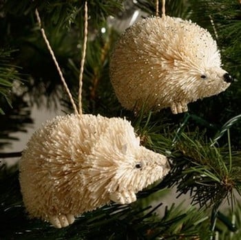 White Bristle Hedgehog Tree Decorations (set of 2)