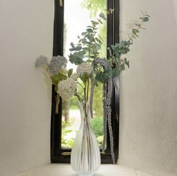 White Green and Silver Faux Flower Arrangement by Sia