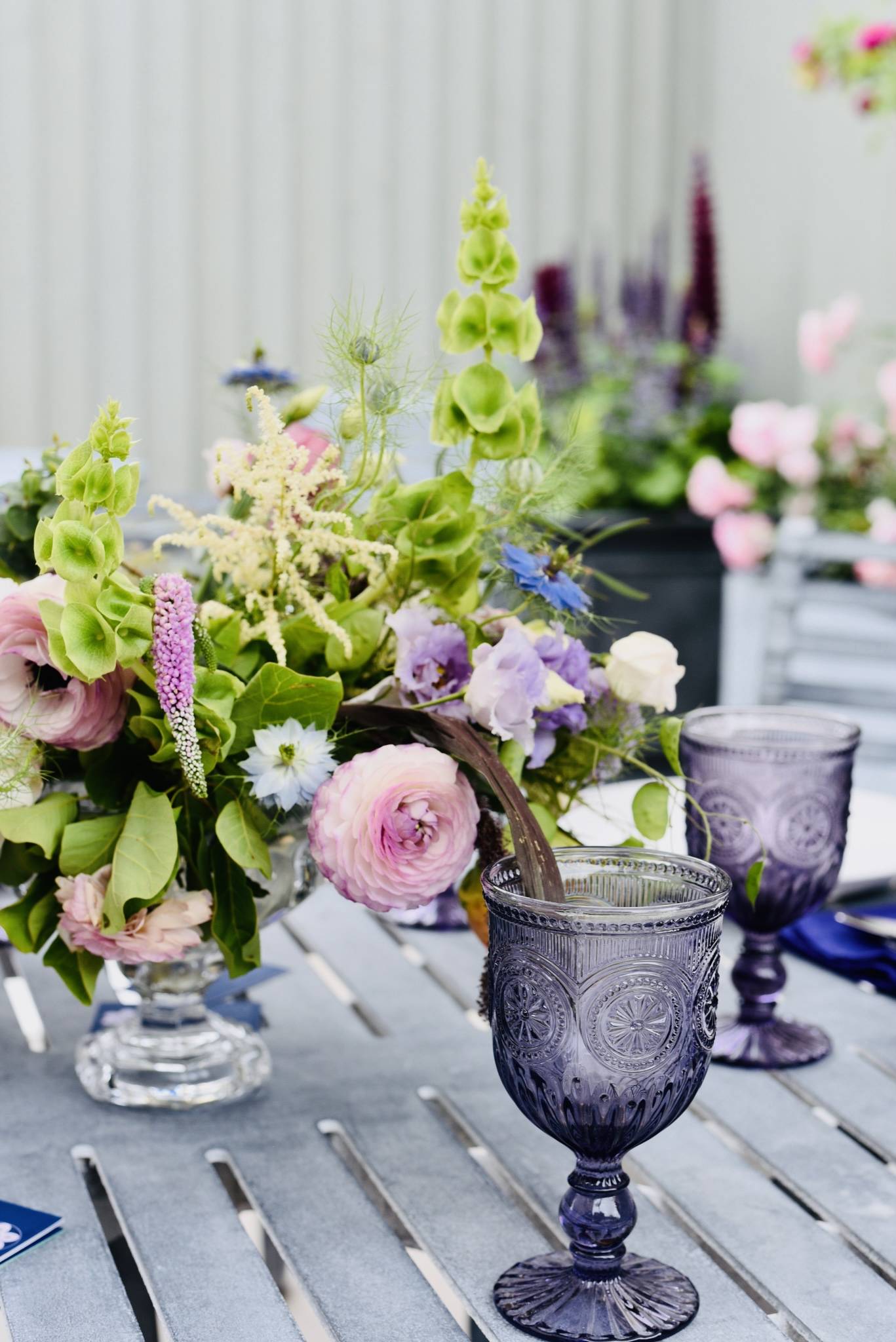 Patio glass & flowers close up