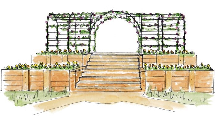 Roman Bisecting Pergola Above Ground Illustration