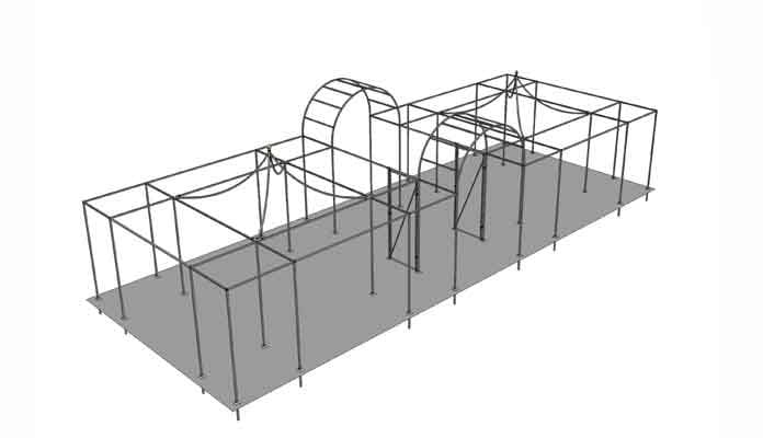 Double Peak Roof Cage with Double Roman Arches 