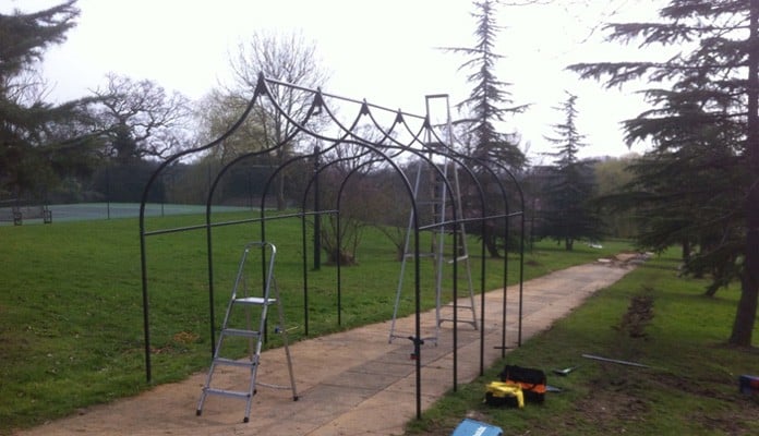 Sloping Ogee Pergolas - during construction Sloping Ogee Pergolas - during construction