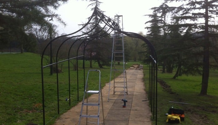 Sloping Ogee Pergolas - during construction