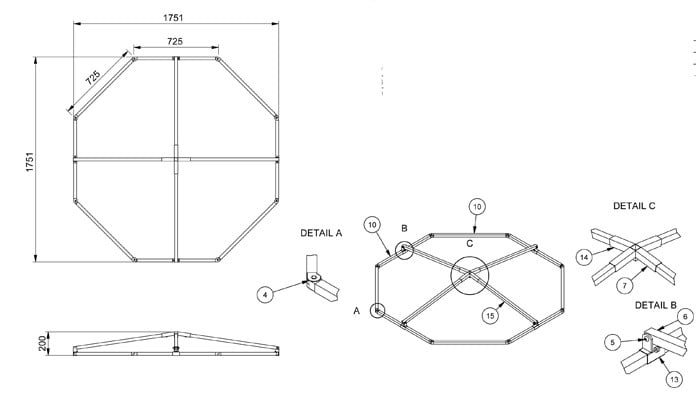 Pond Cover Raised Steel Angled CAD Drawing
