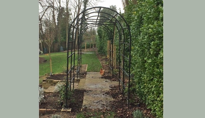 Roman Bisecting Pergola Above Ground Winter 2