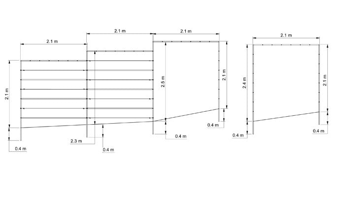 Square Arches Linked on a Slope CAD Design