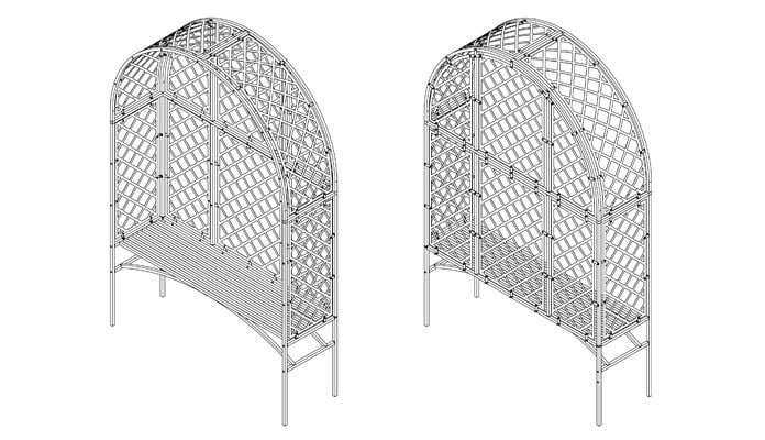 Roman Fully Latticed Arbour and Bench Design Roman Fully Latticed Arbour and Bench Design