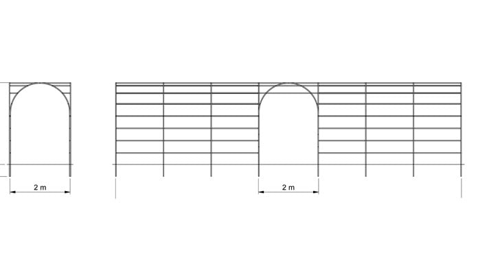 Roman Bisecting Pergola Two Way CAD Drawing 1