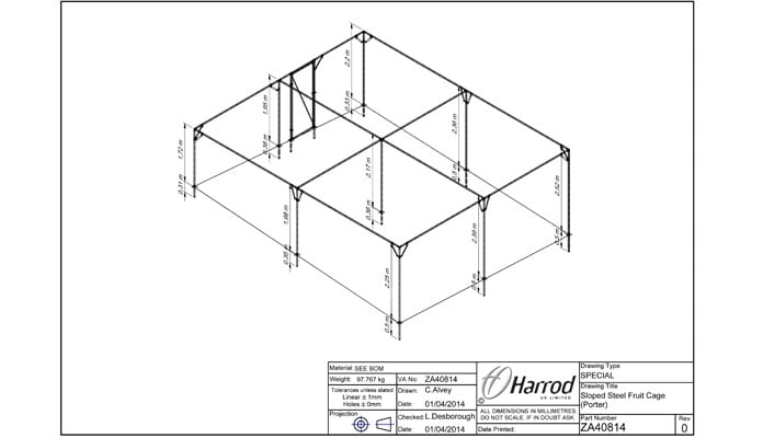 Bespoke Sloped Steel Fruit Cage CAD Drawing 2