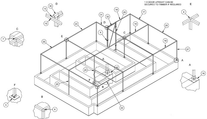 Bespoke walk in steel cage to fit an existing raised bed CAD Drawing 3