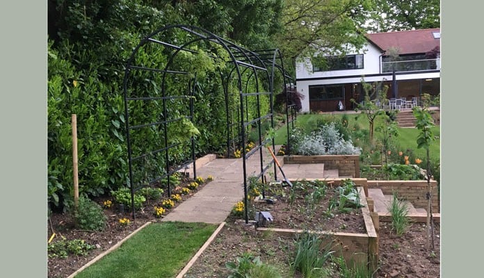 Roman Bisecting Pergola Above Ground Spring 2