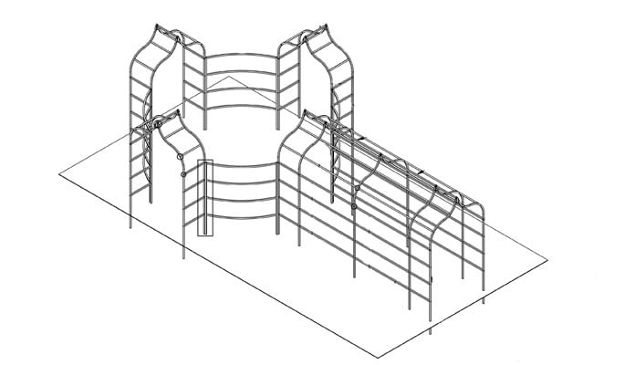 Ogee Arches, Curved Fence and Pergola CAD Drawing