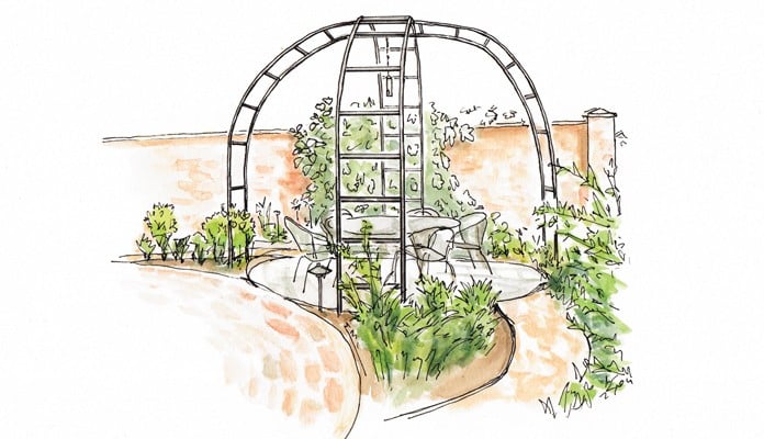 Roman Rose Arch Gazebo Illustration